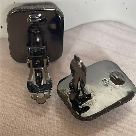 Ralph Lauren Black Statement  Clip Earrings with Halo Desig - Picture 3 of 7